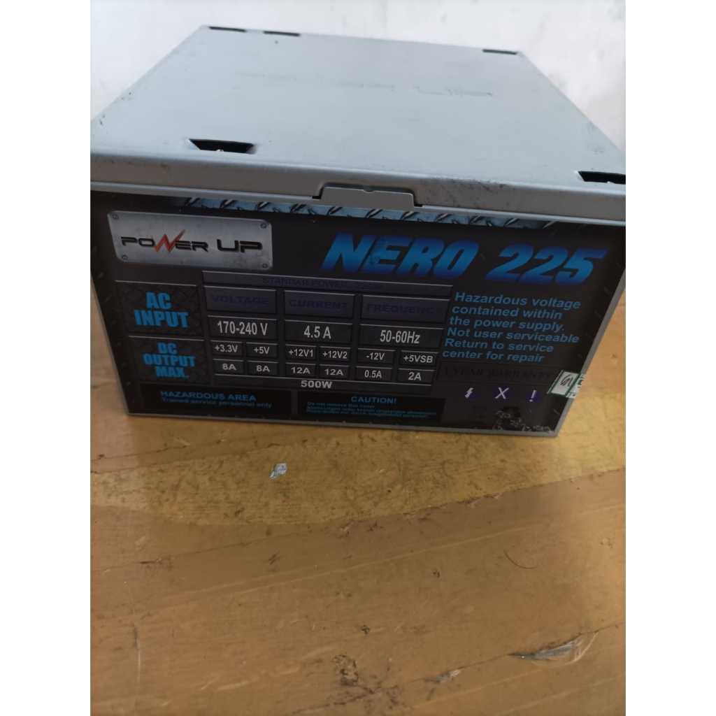 Power Supply Power Up NERO 225 PSU ATX 500W 24 Pin SATA PC Komputer Bekas Normal