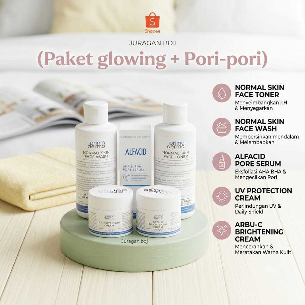 PRIMADERMA Paket Flek Glowing Normal Whitening Skin With Serum AHA & BHA