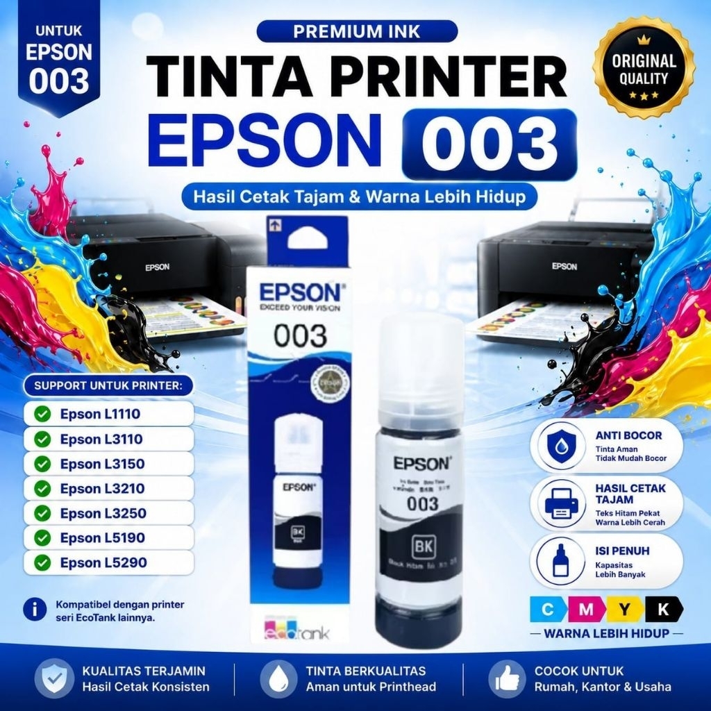 Tinta Epson 003 Untuk Printer Epson L3150 L3110 L3101 L1110 L3210 L5190 L3120 ORIGINAL