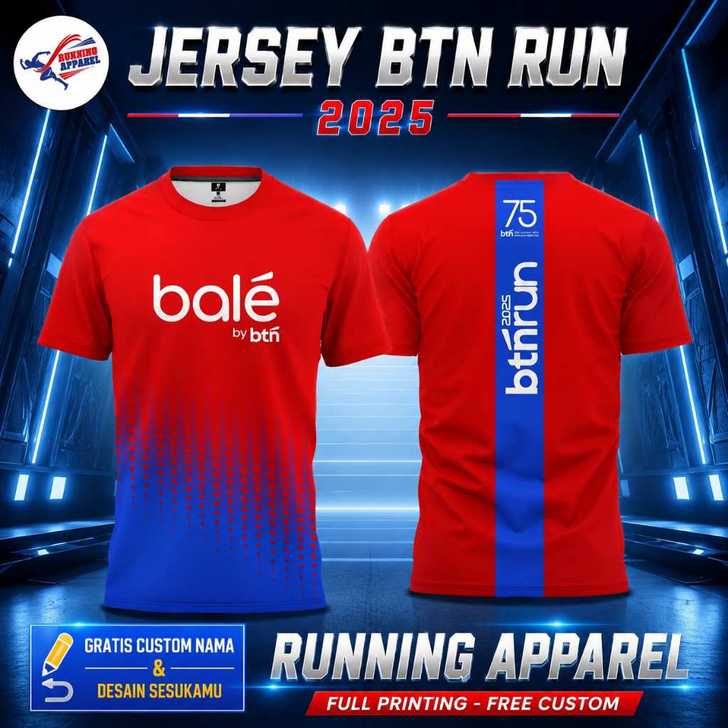 Baju olahraga Lari Jersey Running Pria/Wanita BTN RUN 2025 Terbaru Bahan Dryfit Full Printing