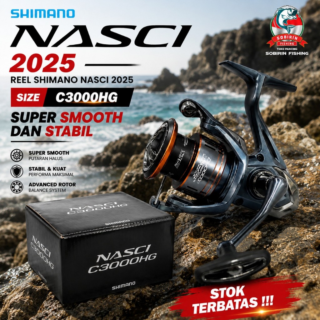 Reel SHIMANO NASCI 2025 SPINNING C300HG Power handle | Reel shimano nasci terbaru
