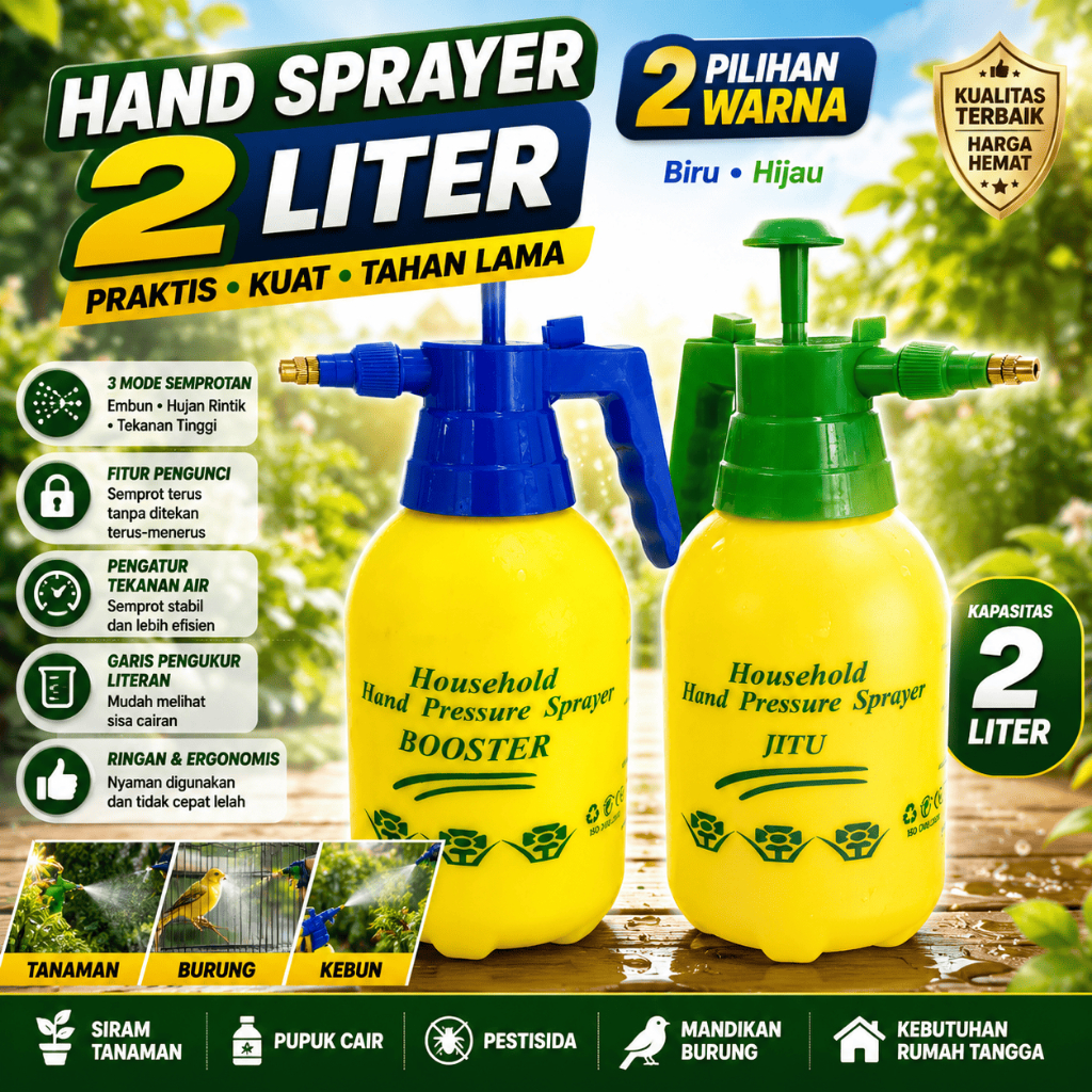 Hand Sprayer 2 Liter Jitu & Booster | Semprotan Tanaman, Disinfektan, Kebun, Taman & Burung