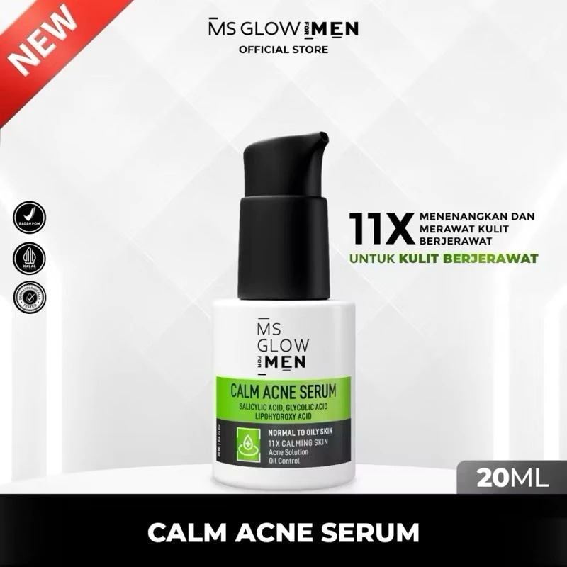 MS Glow For Men Calm Acne Serum - 20 ml - Serum Wajah Pria Berjerawat, Berminyak, Kusam, Serum Pengh