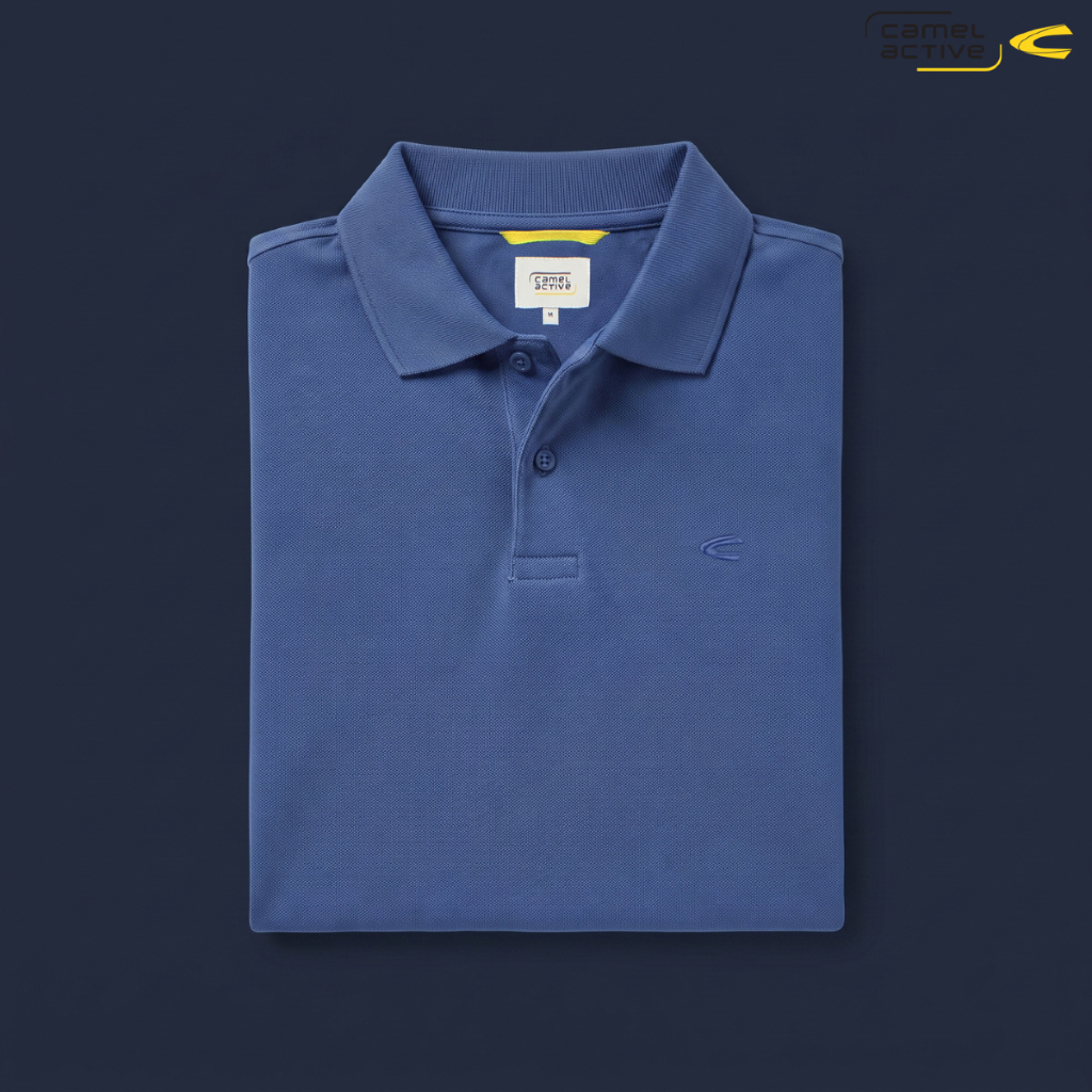 camel active Men's Basic Cotton Lacos Polo Shirt Kaos Polo