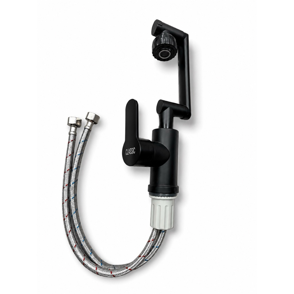 Kran Cuci Piring Star Classic Matte Black 360° Putar Hot Cold Mixer Faucet Stainless Steel Lengkap S