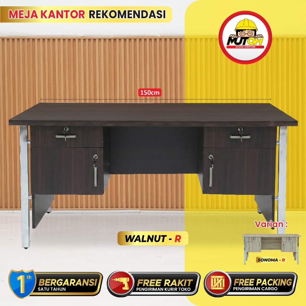 Meja Kantor 1 Biro 150cm 4 Laci Kaki Chrome