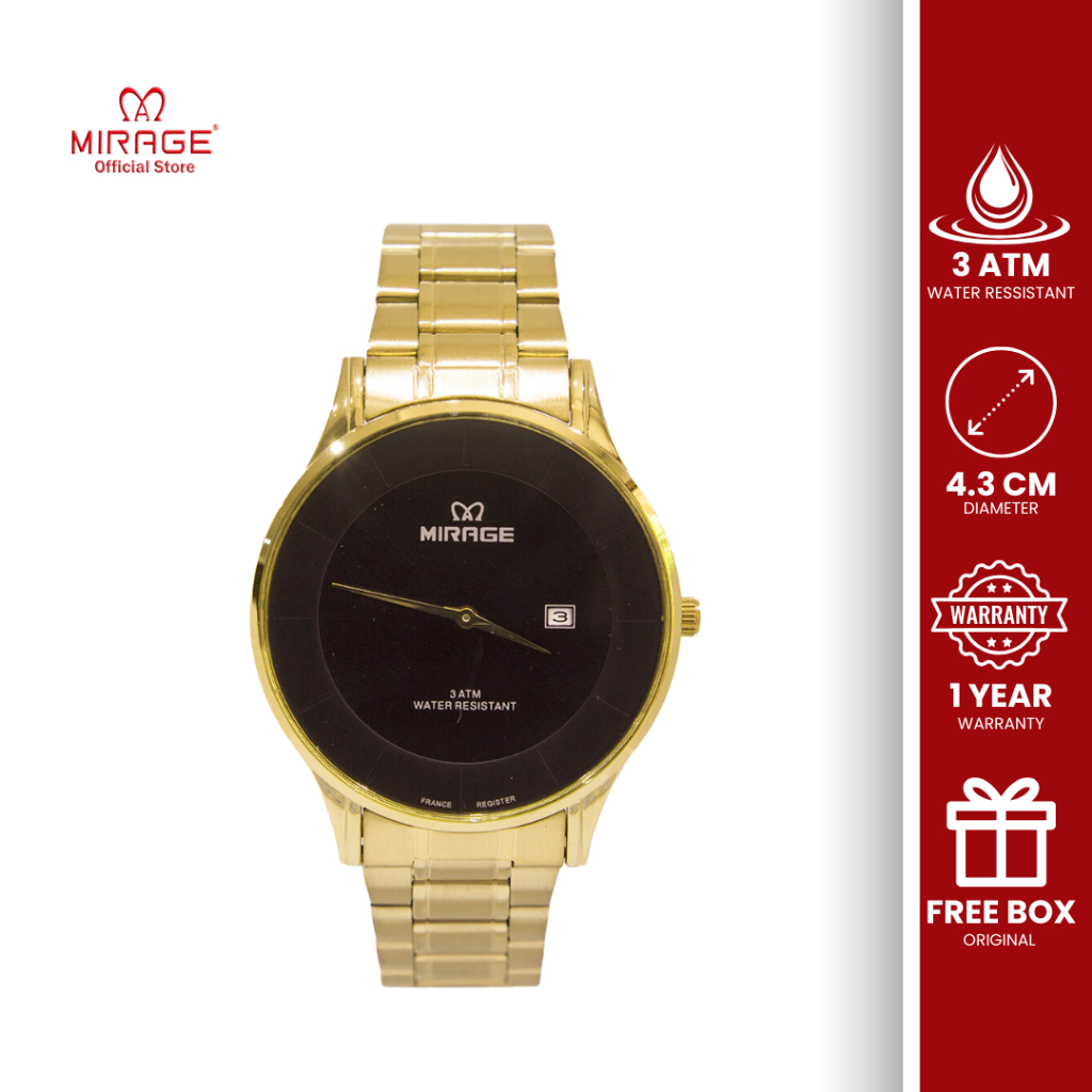 Mirage Original Jam Tangan Pria Analog Mewah Formal Kasual Gold Emas 8670 M Tipis Anti Karat Garansi