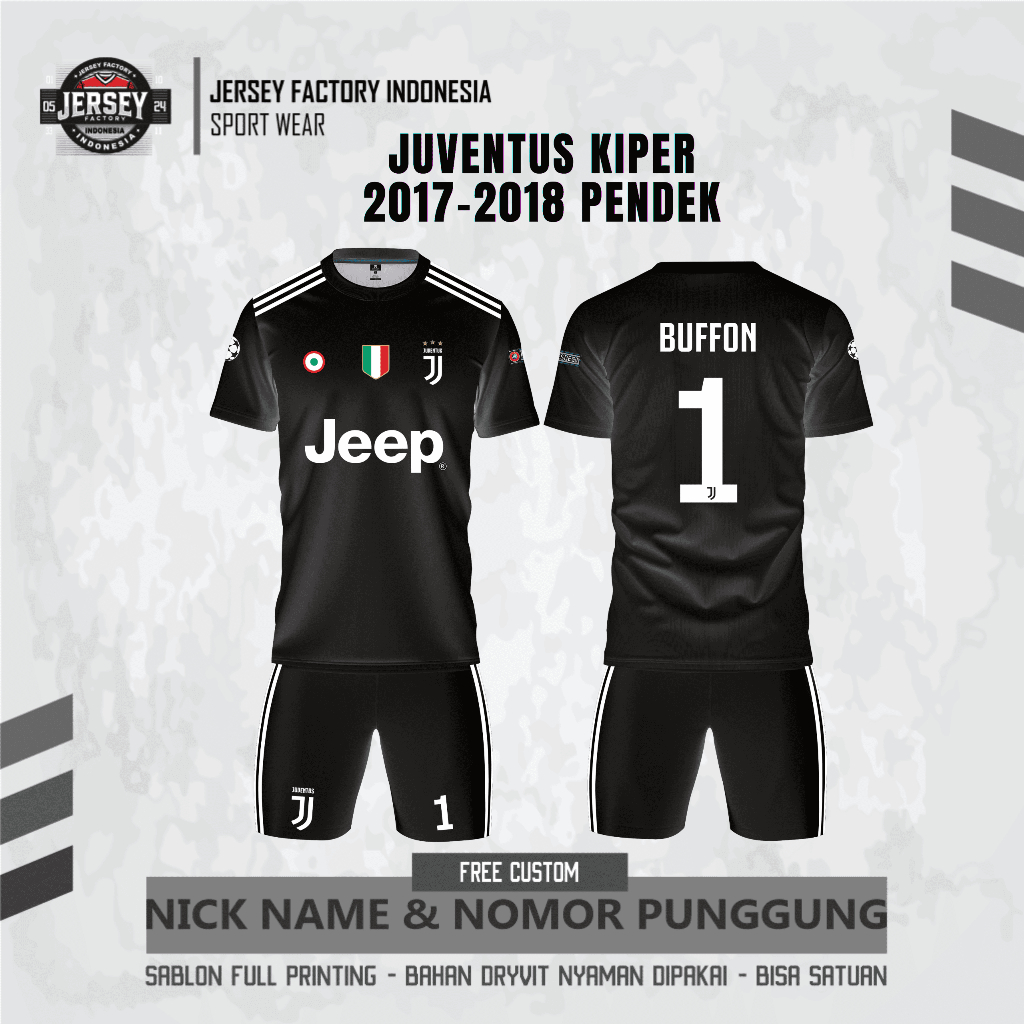 JERSEY TERBARU JUVENTUS KIPER 2017-2018 PENDEK FREE CUSTOM UNTUK DEWASA DAN ANAK ANAK