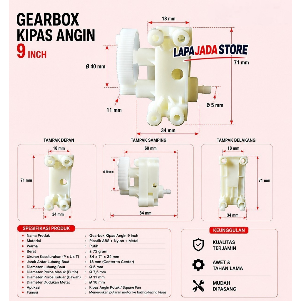 GEARBOX KIPAS ANGIN 9INCH/ GEARBOX KIPAS ANGIN
