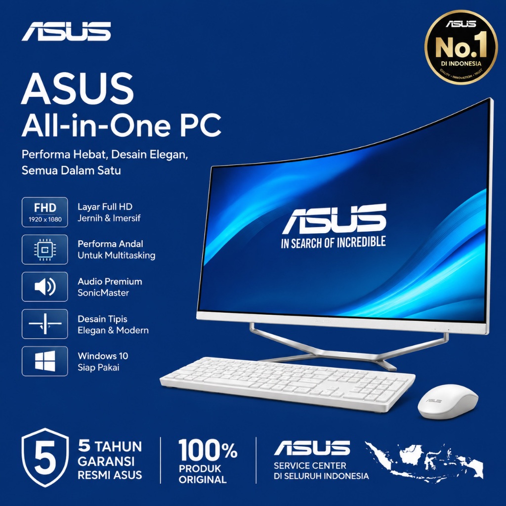 ASUS All in One PC Curved Monitor Komputer Desktop Layar Lengkung RAM 8GB/16GB SSD 256GB/512GB untuk