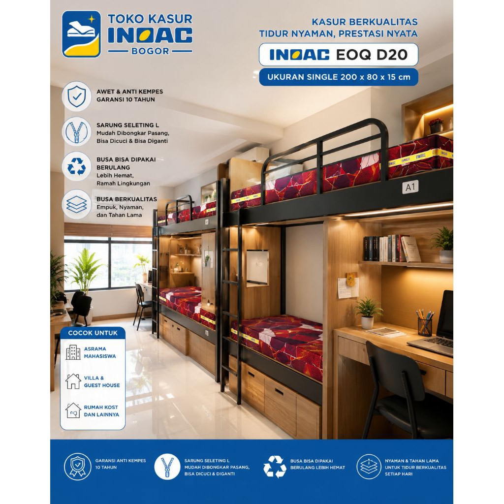 Kasur Single Busa INOAC uk 80x200x15 cm Garansi Kempes 10-15tahun