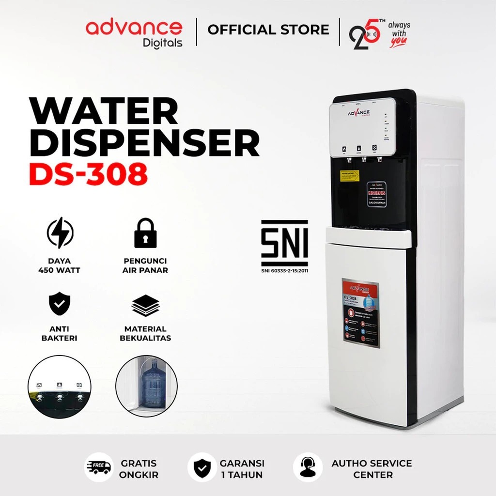 Advance Dispenser Air Galon Bawah DS-308 Low Waat 3in1 Hot Cool Fresh Daya Maksimal 400 Watt Garansi