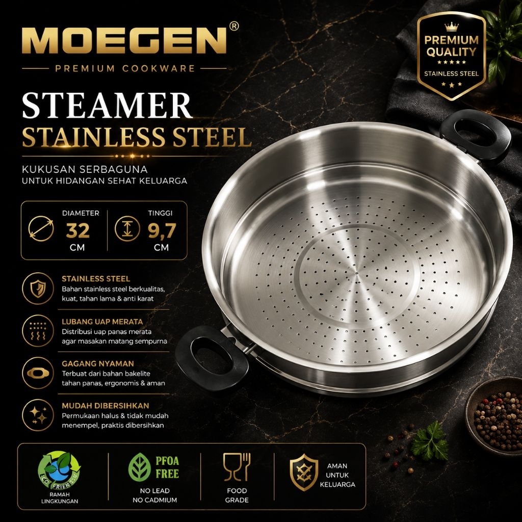 Steamer Tinggi Stainless Steel Kukusan Tinggi untuk Wok Pan 32cm