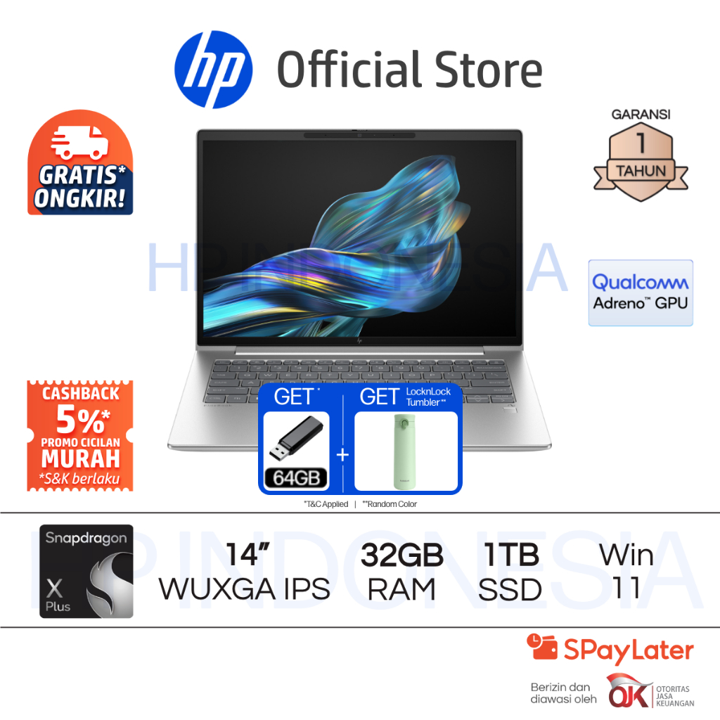 Laptop HP Elitebook 6 G1q Snapdragon X Plus Qualcomm Adreno 32GB RAM 1TB SSD Silver Free Windows 11 