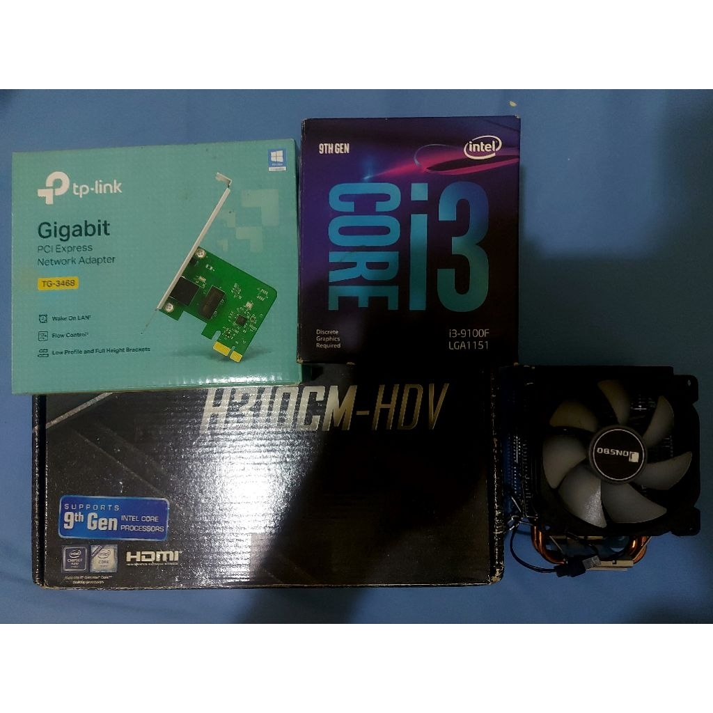 PROCESSOR I3 9100F + MOTHERBOARD ASROCK H310M HDV + TP LINK GIGABIT PCIE LAN PORT + CPU COOLER JONSB