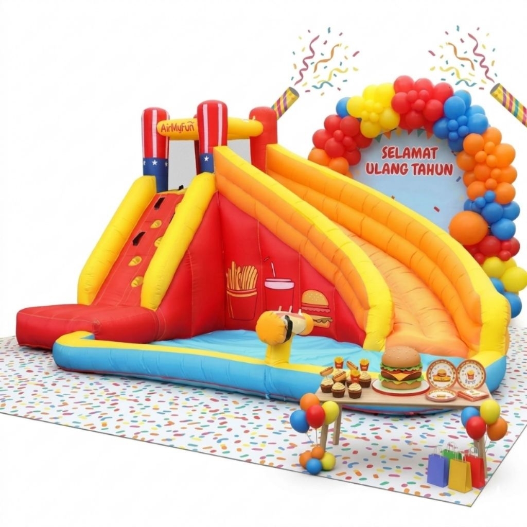 Rumah Balon Mainan Anak Perosotan Burger a83009