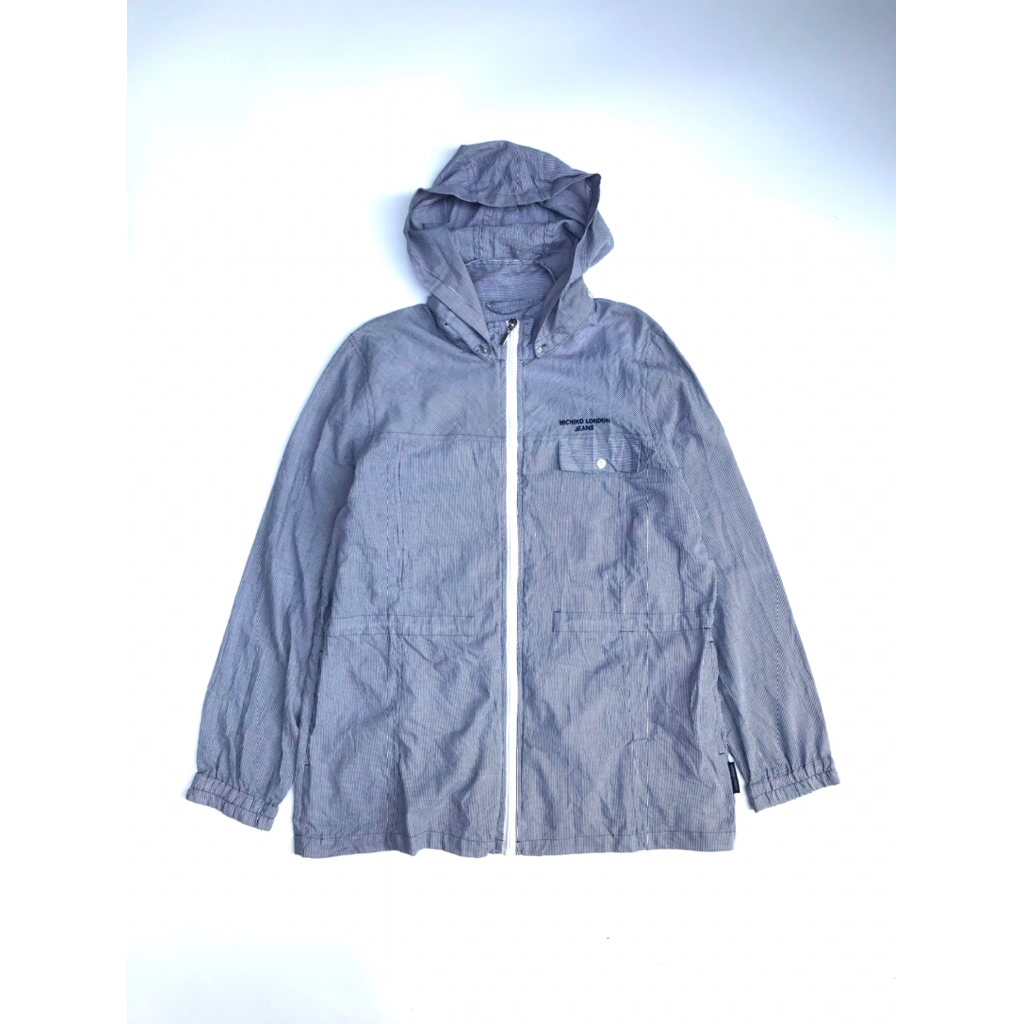 Navy White Dominant Strips Elegant Michiko London Cotton Jacket - Unisex