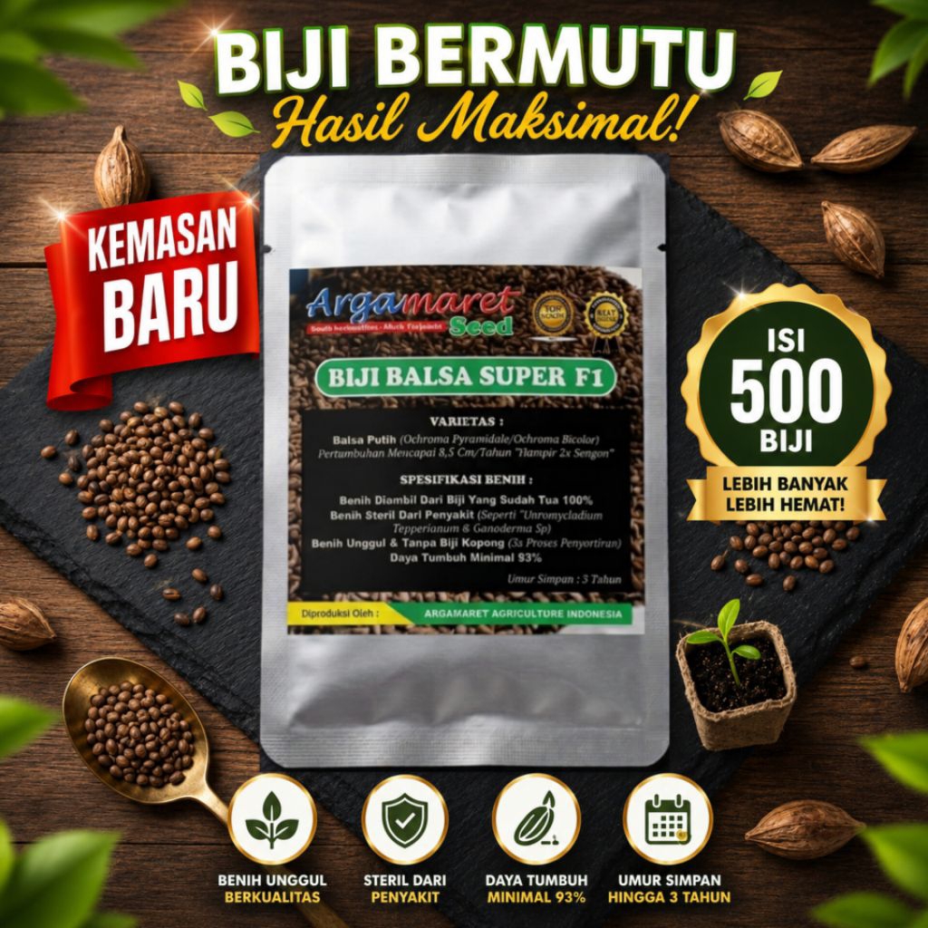 500 Biji Balsa Putih Super F1 – Benih Pohon Kayu Balsa Cepat Tumbuh Kualitas Unggul