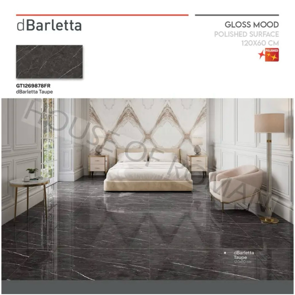 Roman Granit 120x60 dBarletta Taupe/Granit Toptable Hitam/Lantai 60x120 Hitam Mengkilat