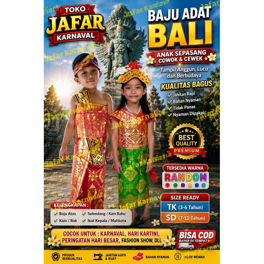 BAJU ADAT BALI ANAK SEPASANG COWOK-CEWEK TK-SD