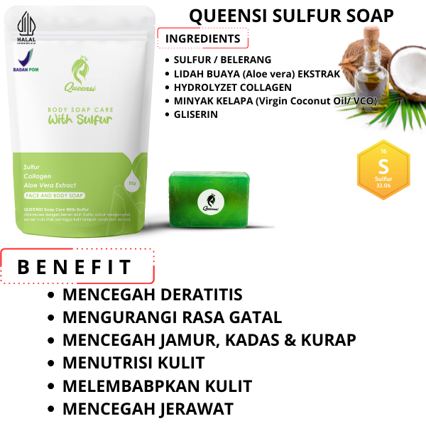 Queensi Sulfur Soap | Sabun Sulfur Wajah & Badan Untuk Kulit Gatal dan Berminyak