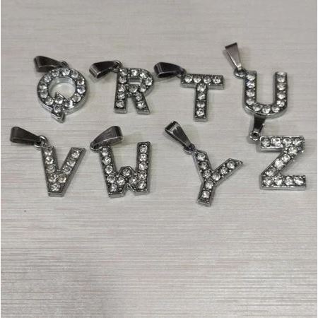 Harga 1Pcs Bandul Huruf Permata SIlver Ukuran 2cm  Titanium Tahan Karat - Liontin Kalung ABJAD A-Z T