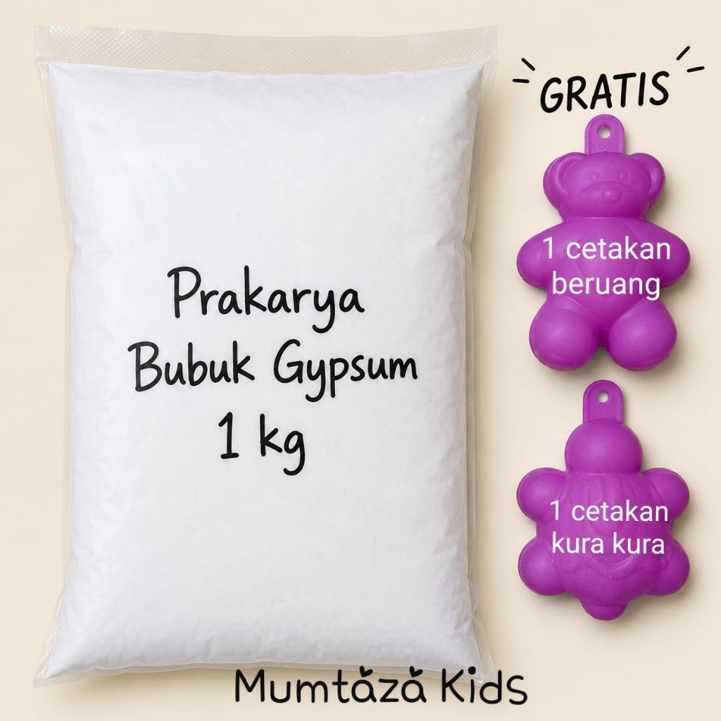 Serbuk Gypsum 1 KG Gratis 2 Cetakan Gypsum - Gypsum Lukis Anak - Bubuk Gypsum Prakarya Anak