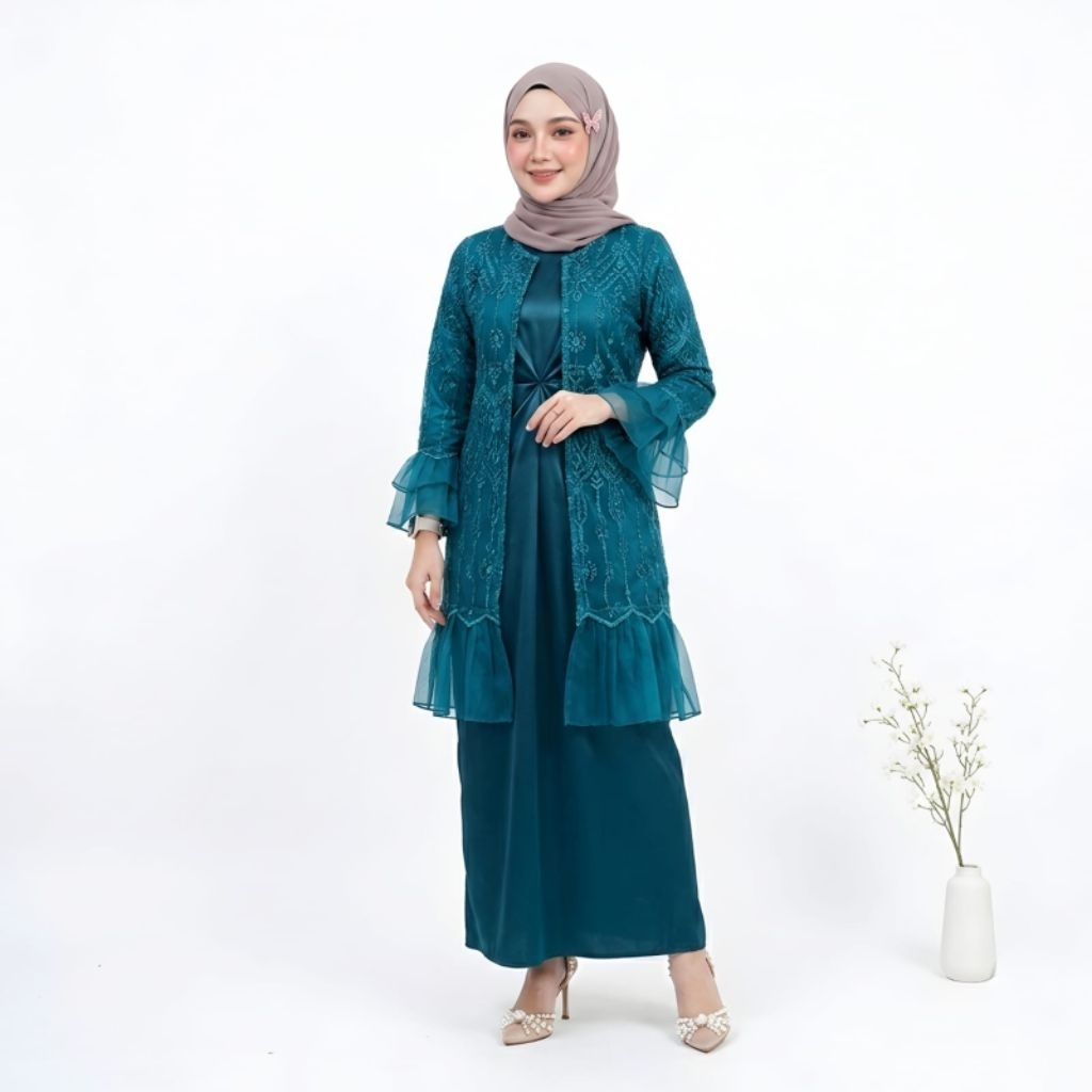 Dress Gamis Wanita Muslimah Brukat Mewah Lengan Panjang Model Terbaru 2027 untuk Kondangan Gamis Keb