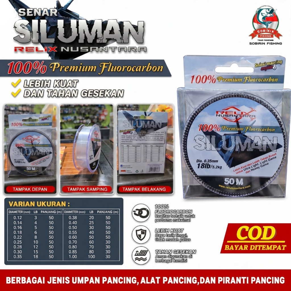 Senar Leader SILUMAN RELIX NUSANTARA 100% FLUOROCARBON PREMIUM | Senar Relix nusantara siluman berva