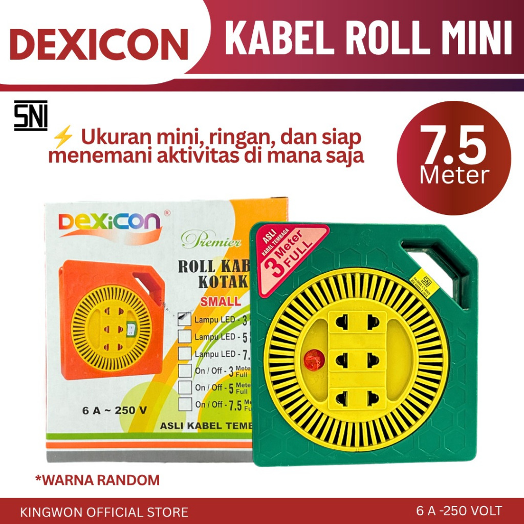 Roll Kabel Box Roll Mini Kabel Panjang 7.5M 7.5 Meter Box Kabel Colokan Listrik Stopkontak Dexicon