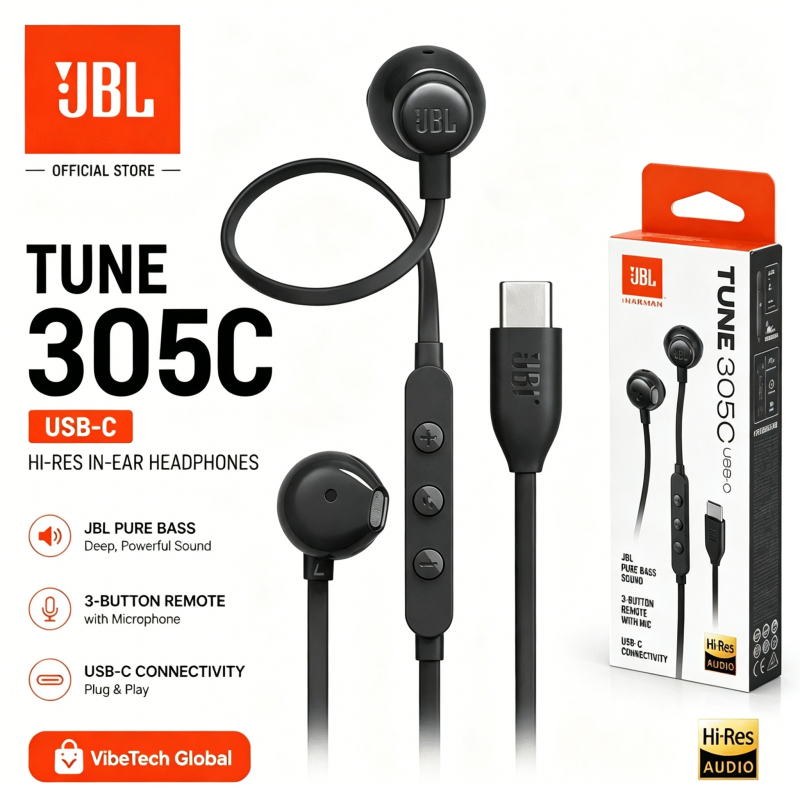[COD]JBL Tune 305C Original USB C Wired Hi-Res Earbud Headphones
