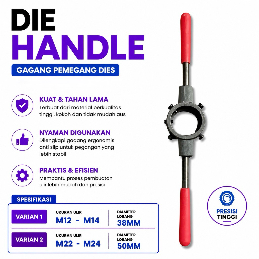 Die Handle / Gagang Senai M12-M14 Lubang 38mm & M22-M14 Lubang 50mm