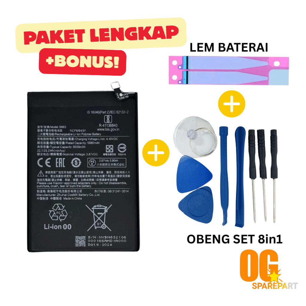 Baterai Battery Batre Redmi 10 Prime BN63 + (BONUS OBENG & LEM BATERAI) Original
