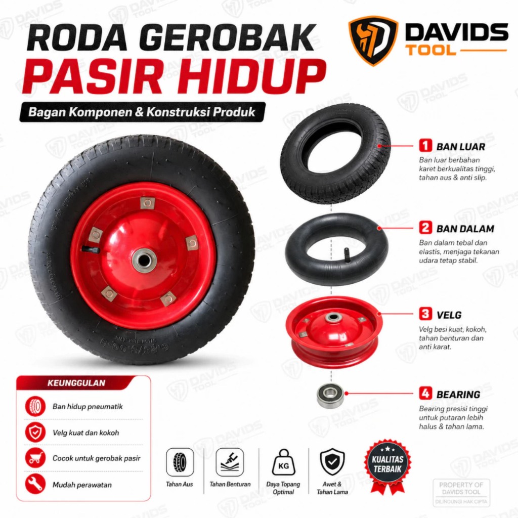 GROSIR Ban Arco Roda Gerobak Dorong Sorong Pasir Karet Pompa / Ban + Velg Komplit