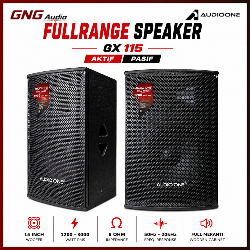 AUDIO ONE Speaker Pasif Aktif 15 Inch GX 115 Fullrange Sound System Lapangan Rumahan I GNG
