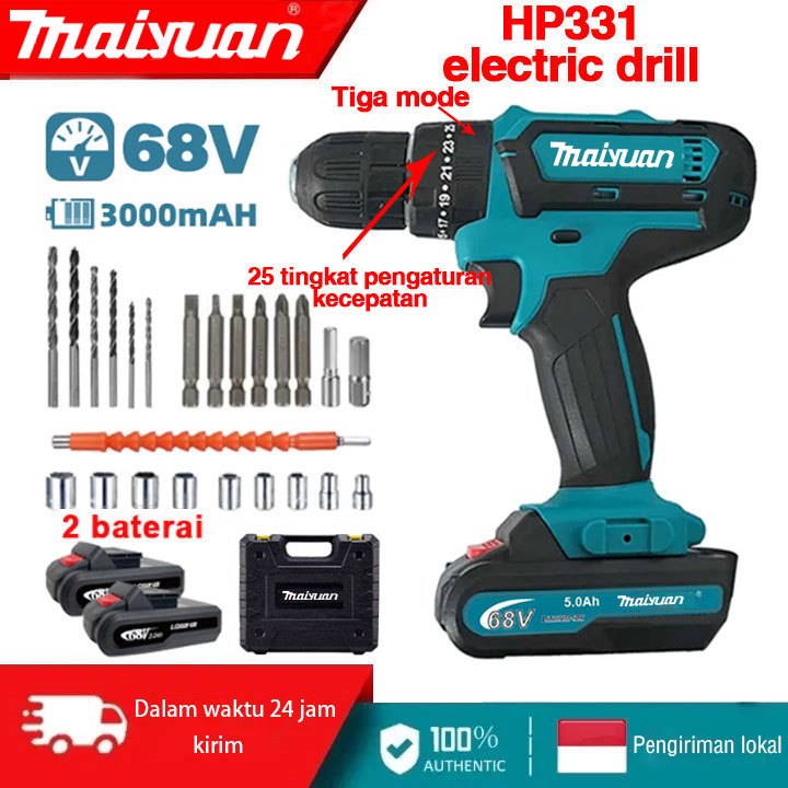 Alat Bor Tangan Bor Listrik HP331 Set Obeng Listrik Multifungsi Baterai Kapasitas Besar