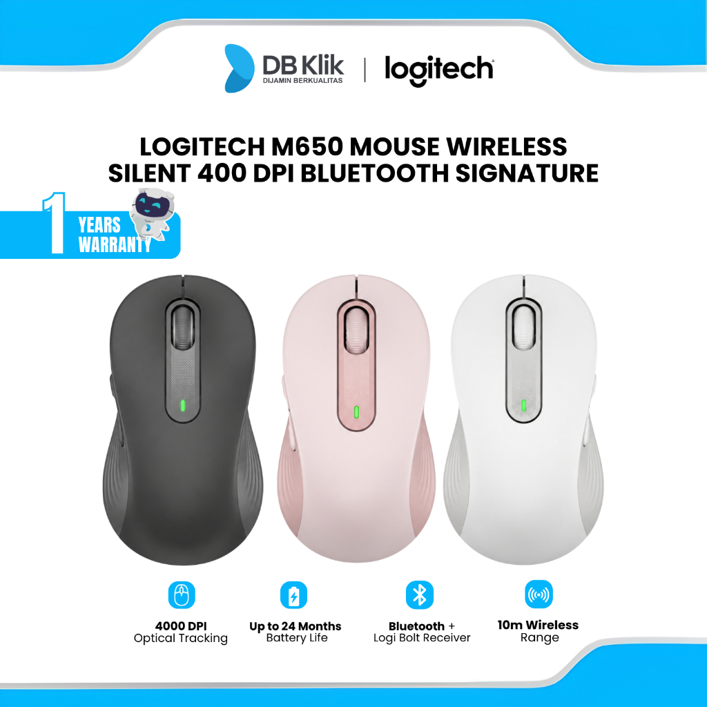 Logitech M650 Mouse Wireless Silent 400 DPI Bluetooth Signature