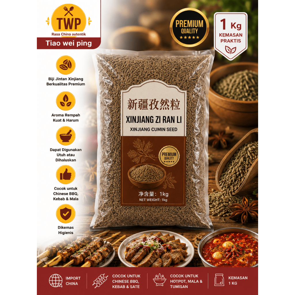 Biji Jintan Xinjiang Premium 1 Kg Import China | Xinjiang Zi Ran Li | Xinjiang Cumin Seed untuk Chin