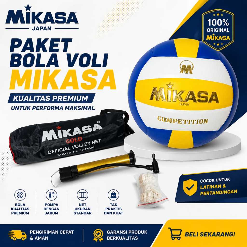 PAKET BOLA VOLI MIKASA 2200 NET VOLI MIKASA GOLD - bola volly asli - bola voli mikasa original asli 