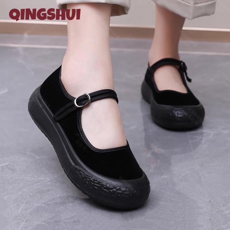 QINGSHUI Loafers Sepatu Wanita Elegan Sepatu Kerja Acara resmi Sepatu Hitam