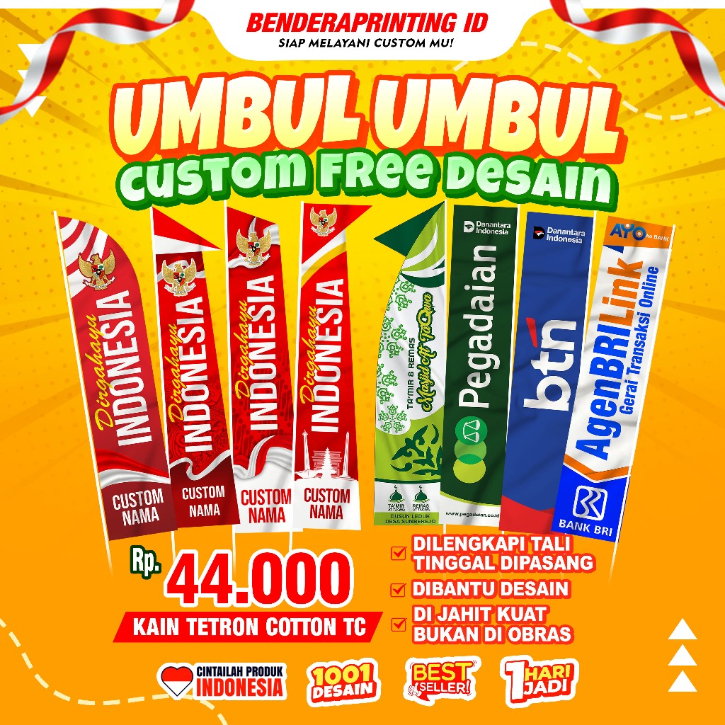 Umbul Custom Full Printing Agustusan Kemerdekaan Merah Putih Kain TC