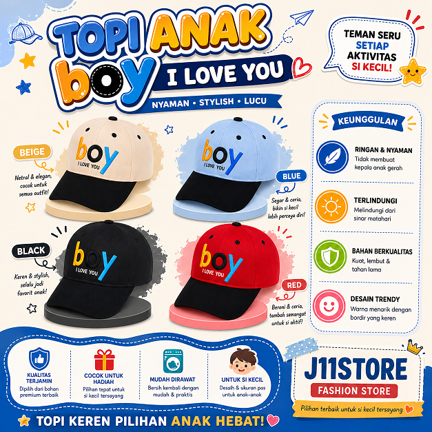 TOPI ANAK Bordir BOY / TOPI ANAK BORDIR BOY