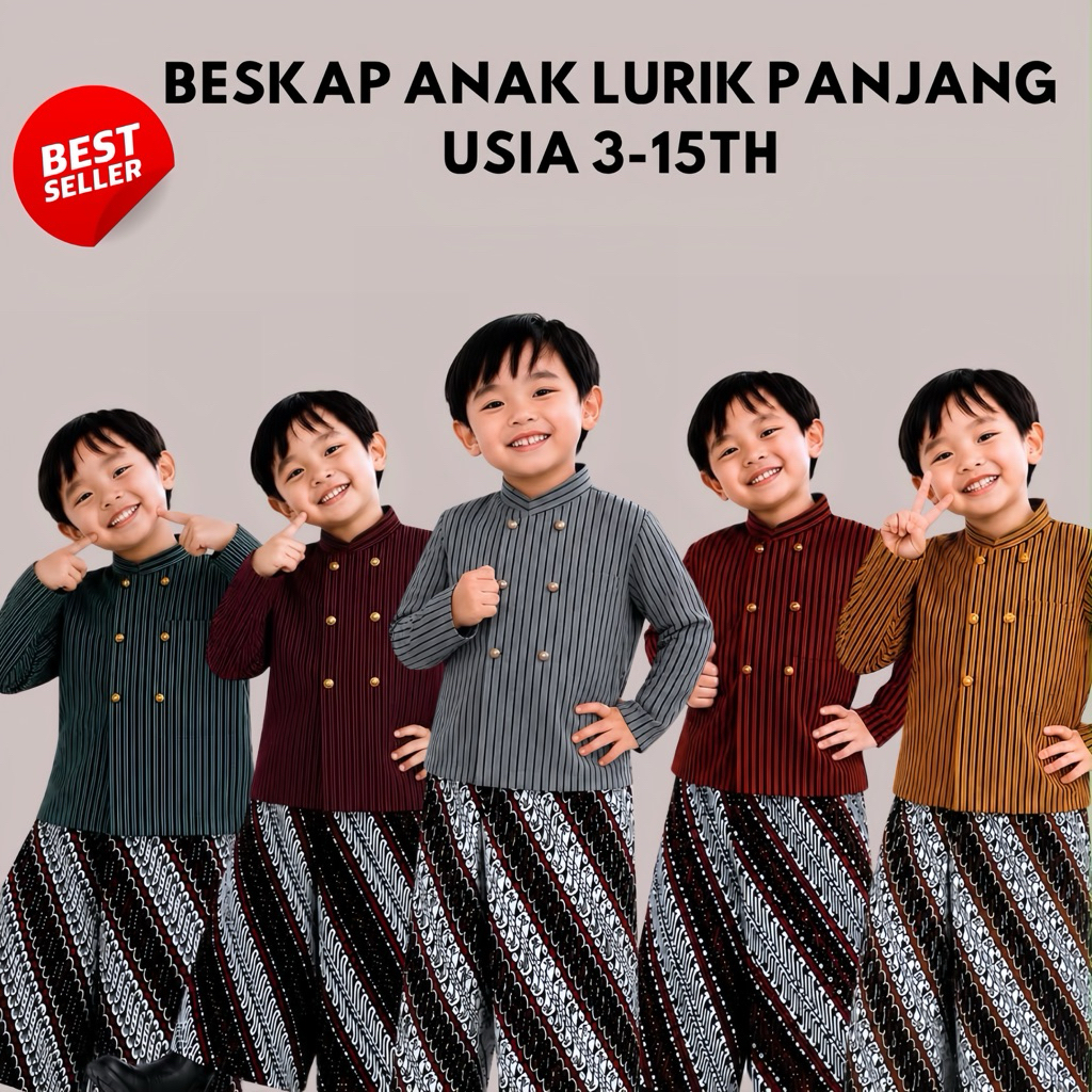KEBAYA ANAK LAKI LAKI BESKAP LENGAN PANJANG BESKAP LURIK PREMIUM