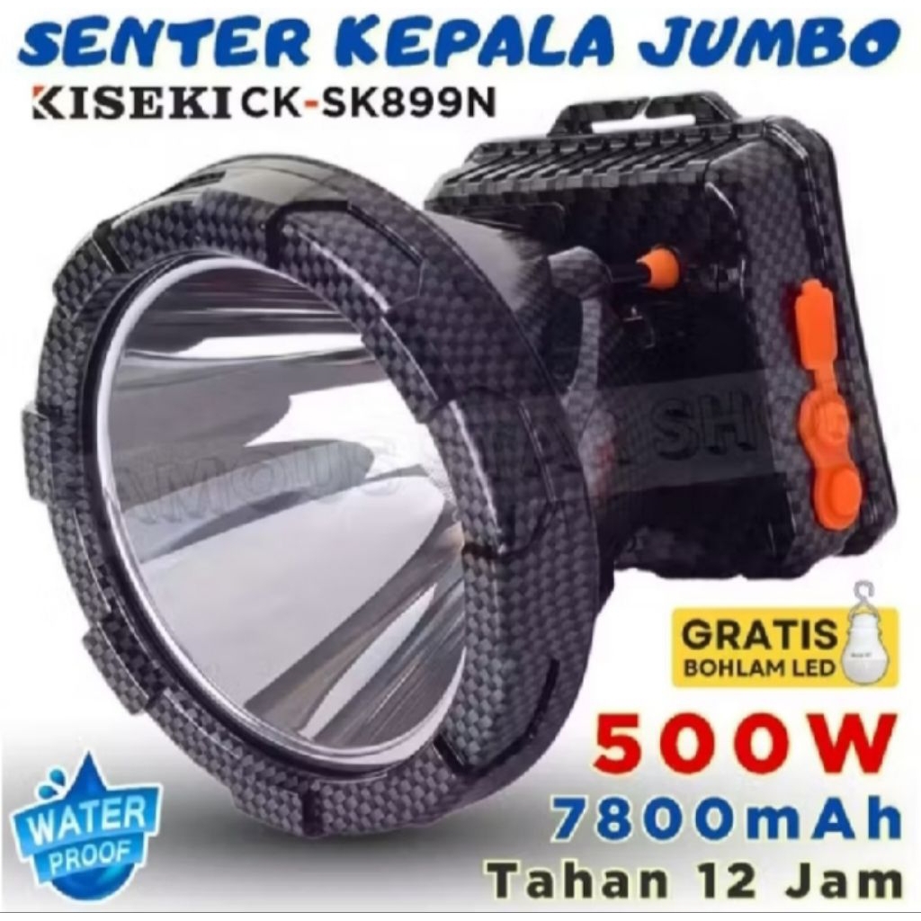Senter Kepala ck-sk899n 500watt waterproof super terang senter kepala kiseki jumbo cahaya putih