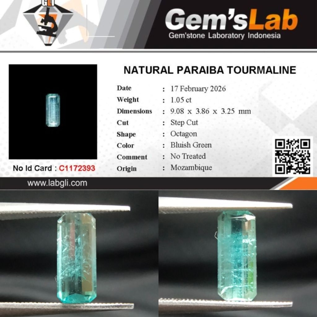 1,05 cts Natural Paraiba Tourmaline origin Mozambique No Treatment Memo GLI