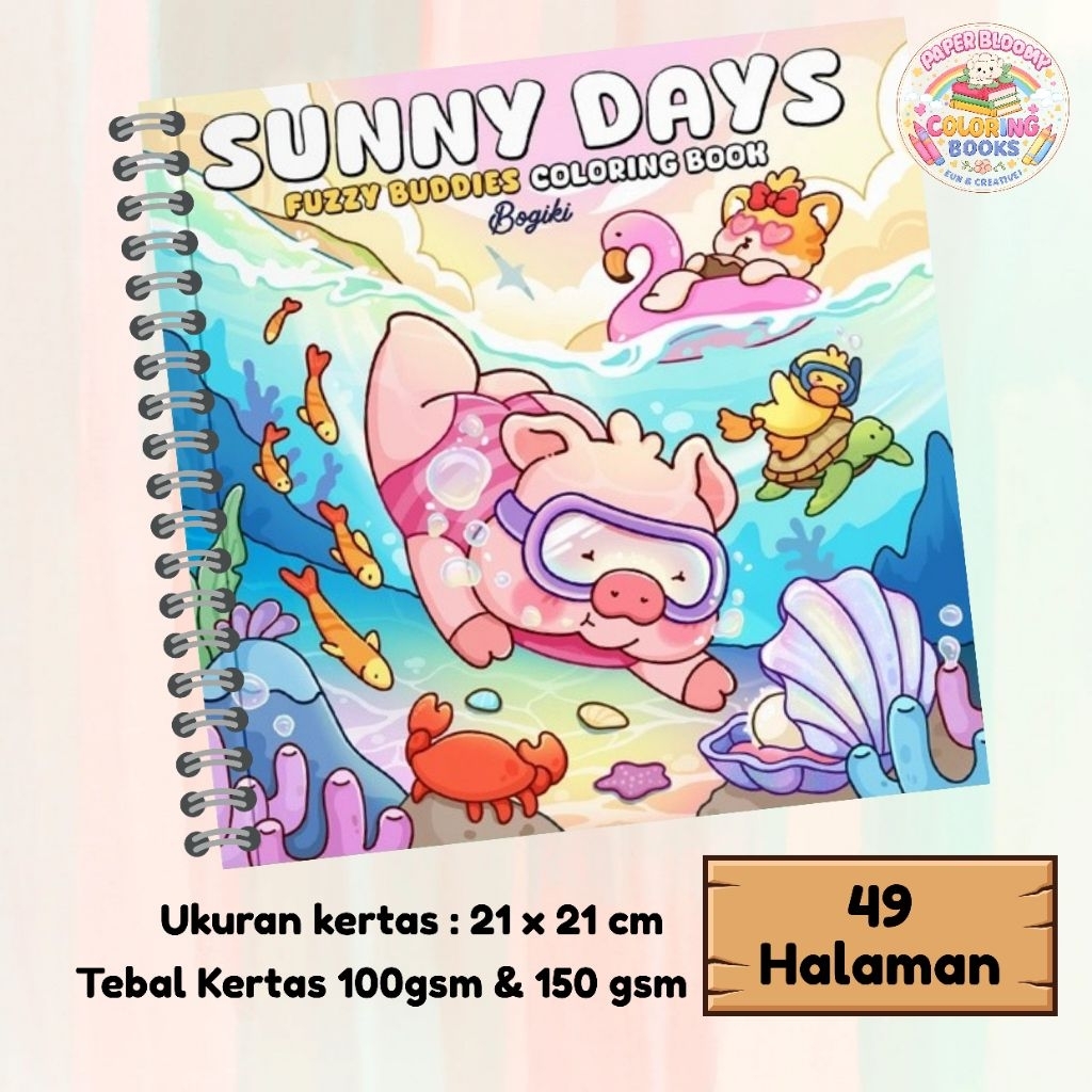 Sunny Days Coloring Book Bogiki Buku Mewarnai Aesthetic Anak dan Dewasa 49 Halaman Cozy Coloring