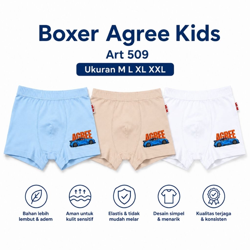 [ 3pcs ] Boxer Agree Anak -Anak A-509 | Boxer Anak Cowok Agree | Boxer Anak M L XL XXL -MurceWear