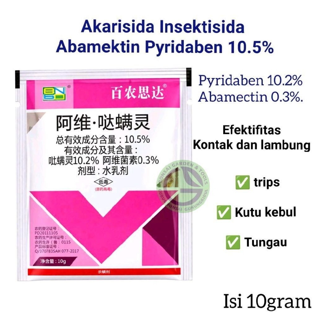 Akarisida Insektisida Abamektin Pyridaben 10.5% - Obat Pembasmi Tungau dan Kutu Daun 10gr
