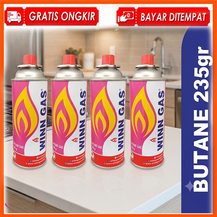 Gas Kaleng Portable Winn Gas Butane 235 gr / Gas Mini Kompor Portable Original isi 4