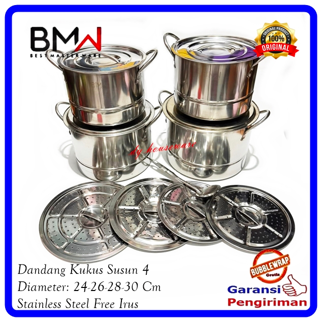 Panci Steamer 4 in 1 Stainless Steel 24-30 Cm Panci Stockpots Steamer Susun 4 Dandang Kukus Stainlis